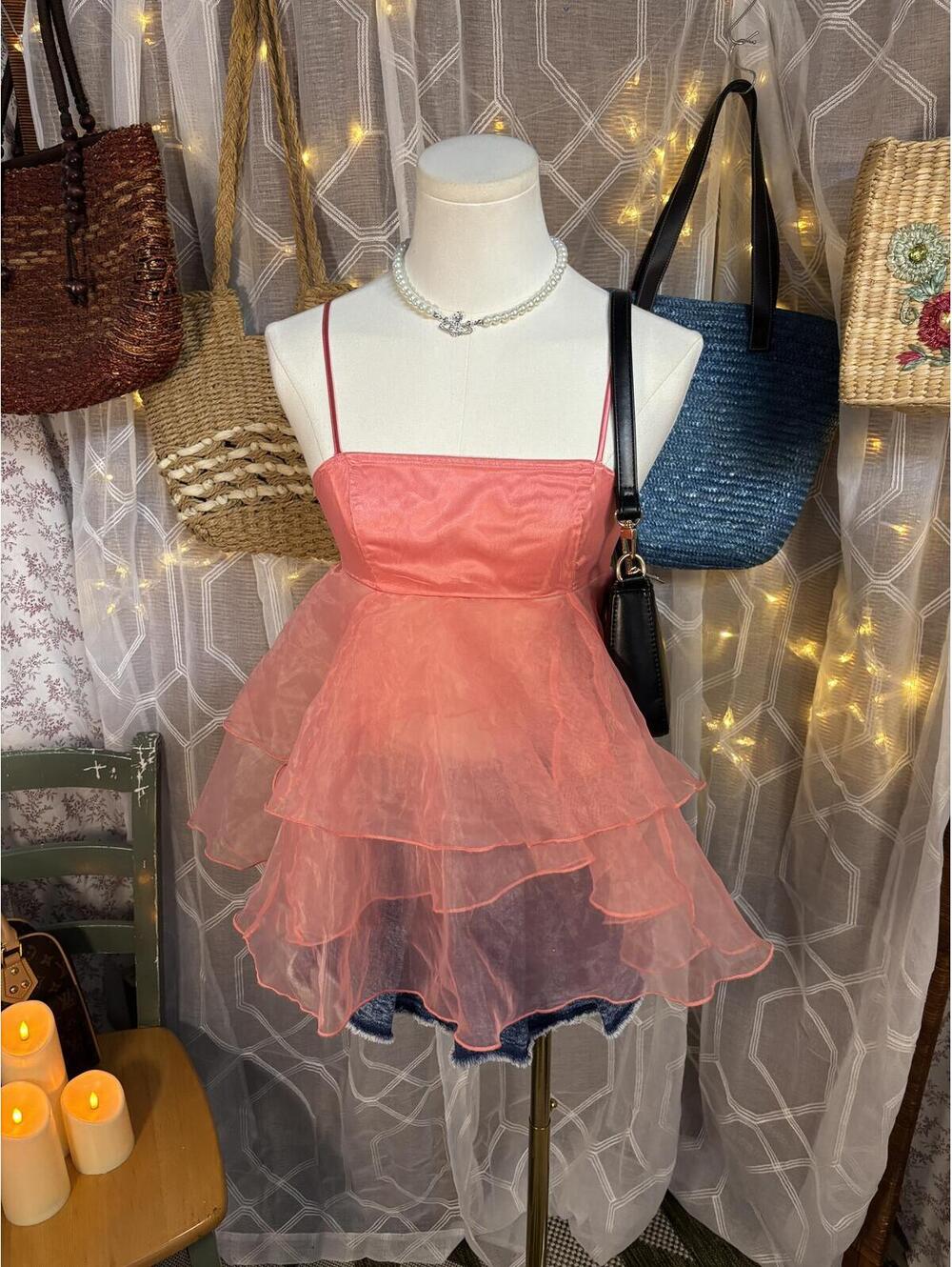 Out From Under Urban Outfitters Pink Fairycore Mesh Babydoll Top Coquette XS